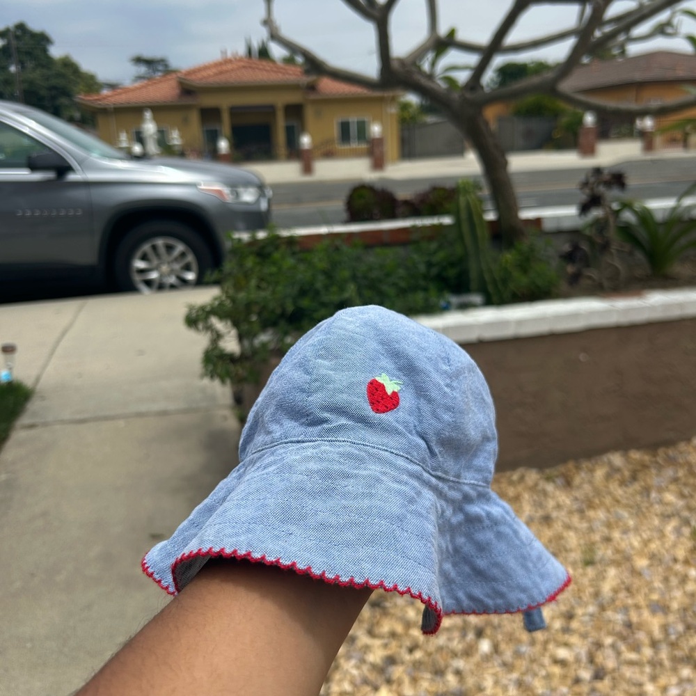 Janie and Jack Blue Sun Hat with Red Strawberry